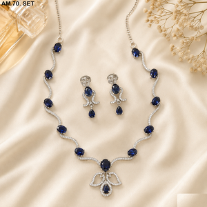 MIJ Luxury American Diamond CZ Stones Silver Plated Alloy <b>Bridal</b> Wedding Engagement Jewelry Set Fancy Style - Product Image 4