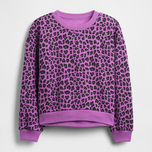 Sweat-shirt à col rond pour femme, imprimé léopard violet, coupe régulière, manches longues, en coton tricoté, pour l'automne - Product Image 1