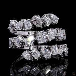 Anillo de compromiso en espiral con esmeralda natural de 2.73 quilates y diamantes en oro blanco de 14K, forma de pera octogonal, joyería hecha a mano. - Product Image 2