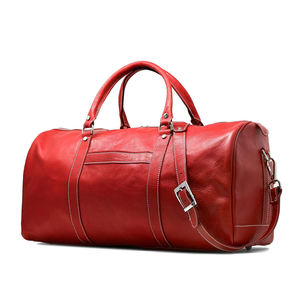 Red Genuine Leather <b>Duffel</b> <b>Bag</b> with Adjustable Strap and Zipper Closure for Travel Unisex Casual Weekender <b>Bag</b> - Product Image 1