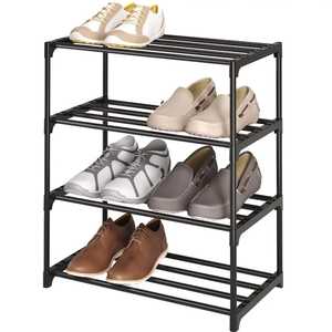 Modern 2 Tier Golden Metal <b>Shoe</b> <b>Rack</b> Organizer with Arched Side Supports and Sleek Minimalist Design - Product Image 5