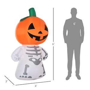 Decorazioni di Halloween da Esterno 6ft, Scheletro Sorridente con Zucca e Luce LED, Fantasma Gonfiabile Rotante per Decorazioni Festive da Giardino - Product Image 3