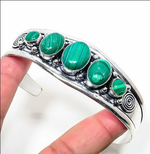 Handmade Malachite <b>Gemstone</b> Bangle Teardrop Boho Jewelry Elegant Artisan <b>Bracelet</b> for Women Stylish Gift Accessory - Product Image 1
