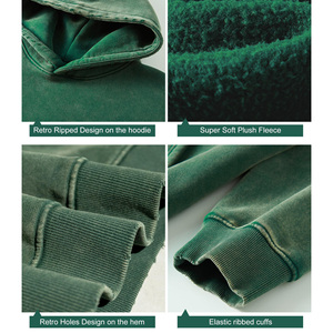 Sweat-shirts à capuche pour hommes de qualité supérieure, effet usé, fermeture éclair intégrale, effet délavé soleil, style vintage, lavage à l'acide personnalisé. - Product Image 6