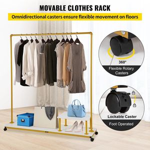 Estante para Ropa Resistente de 59.1''x14.2''x63.0'' con 4 Ruedas Giratorias, Estante Inferior y Estante Lateral, Robusto y para Ropa - Product Image 5