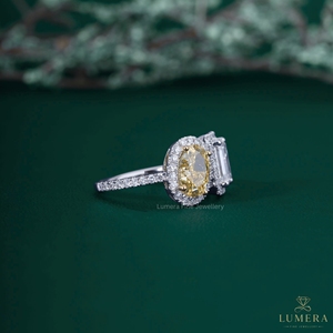 Fancy Yellow Oval Diamond Halo Engagement & Wedding <b>Ring</b> 14K/18K White Gold Synthetic Lab Grown Luxury for Women - Product Image 3