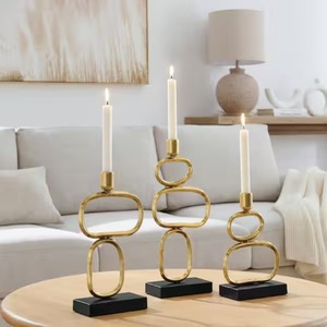 Industry Trending Brass Candle <b>Stand</b> Set with Geometric Rings & for Home Decoration - Product Image 3