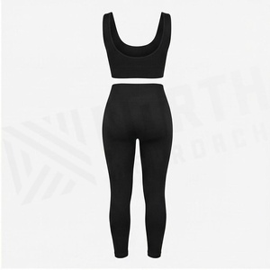 Ensemble de yoga 2 pièces North Approach, haut court noir et leggings taille haute, couleur unie, vêtements de sport respirants, vêtements de sport pour femmes - Product Image 2