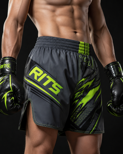 Shorts de boxe RITS pour hommes en satin noir, taille mi-haute, respirants, séchage rapide, taille élastique, style décontracté, best-seller - Product Image 2