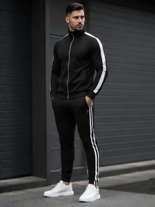 Conjunto Deportivo Azul para Hombre, Manga Larga, Cierre de Cremallera, Estilo Deportivo, Cuello Alto, Color Sólido, Transpirable, Poliéster, Ropa de Otoño - Product Image 2