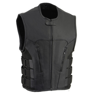Gilet en cuir pour homme, en cuir véritable épais, style motard, avec fermeture éclair sur le devant, vêtement d'extérieur pour moto, prix d'usine - Product Image 1