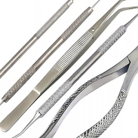Set 5 Instrumen Gigi Dasar: Cermin, Penjepit, Explorer, Forceps Ekstraksi, Pegangan Knurled Perak, Alat Bedah Mulut Kelas I