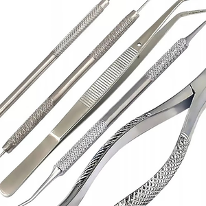 Juego de 5 Instrumentos Dentales Básicos: Espejo, Pinza, Explorador, Fórceps de Extracción, con Empuñadura Moleteada Plateada, Herramientas de Cirugía Oral Clase I - Product Image 3