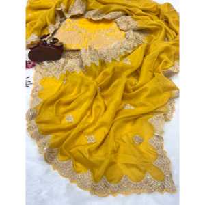 Sari Tradicional para Fiestas con Bordado de Lentejuelas y Cordones para Accesorio de Chal - Product Image 6