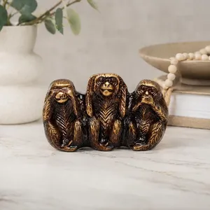 Figura de los Tres Monos Sabios de Latón SHUBHAM, Chapada en Oro, Escultura Moderna de Animales, No Vea el Mal, No Oiga el Mal, No Hable del Mal, Hecha a Mano - Product Image 3
