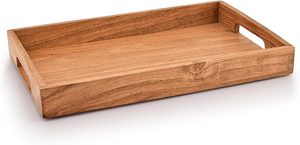 Bandeja de Madera para Servicio a la Habitación con Asas Integradas, Borde Profundo y Elevado, Grano Natural, para Servir Comida, Café y Té - Product Image 3