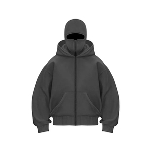 Sweat-shirt à capuche balaclava pour homme en coton lourd 100% personnalisé, coupe oversize, double capuche avec fermeture éclair, épaules tombantes - Product Image 4