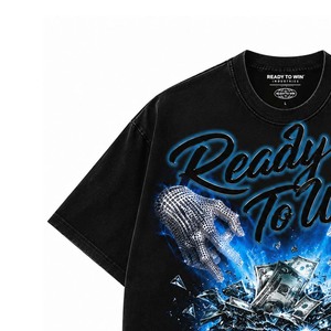 เสื้อยืดโอเวอร์ไซส์ผู้ชาย Ready To Win ลายพิมพ์ คอโอ แขนสั้น ผ้าคอตตอนเจอร์ซีย์ 100% ทรงพอดีตัว - Product Image 2