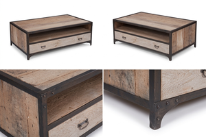 Mesa de Centro de Madera Contemporánea, Ecológica y Duradera Simon, con Estructura Metálica, Construcción de Madera Sólida, Acabado Natural, para Hogar y Hotel - Product Image 6