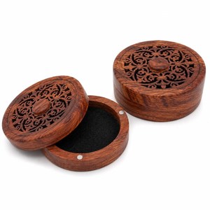 Wooden Round Incense <b>Burner</b> Carved Traditional Design Handmade Tabletop for Indoor Home Decor Living Room Use - Product Image 2