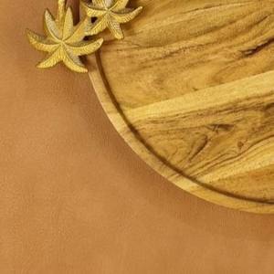 Bandeja de Comedor Redonda de Madera de Lujo al por Mayor con Asas de Palmera Doradas, Plato de Servicio Elegante de Acacia para Hoteles y Restaurantes - Product Image 4