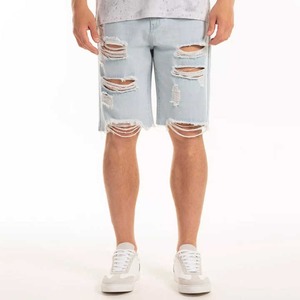 Shorts en jean déchiré respirant pour homme, style Y2K vintage, taille mi-haute, coupe droite, en coton, décontracté, pour l'été et le streetwear - Product Image 1