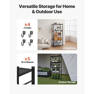 Étagère de rangement pliable à 5 niveaux, 32W x 14D x 72H pouces, 5 roues, pas d'assemblage requis, étagère métallique pliable, unité d'organisation - Product Image 6