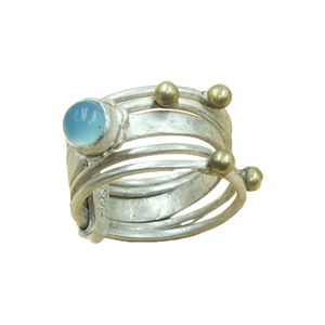 Bague en calcédoine bleue, argent sterling 925 et laiton, faite à la main, pierre précieuse en calcédoine naturelle, bijoux bohèmes vintage, cadeau pour elle - Product Image 1