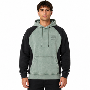 Sweat à capuche décontracté pour homme en mélange de coton, couleur unie délavée, avec manches raglan et poche avant - Product Image 1