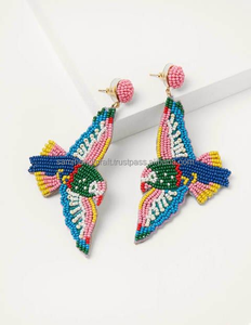 Pendientes bordados de cuentas de semillas de joyería de moda de la India pendientes hechos a mano para mujeres y niñas multicolor - Product Image 4