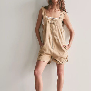 Casual Summer Style Women's High Waist Denim Overalls Jumpsuit Solid Color Loose Fit Breathable Cotton With Zippers Jumpsuit - Product Image 5
