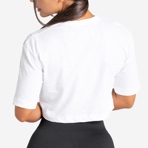 T-shirts imprimés pour femmes, coupe ample et oversize, épaules tombantes, design personnalisé, en tissu épais, effet vieilli, style pull court, haute qualité - Product Image 4