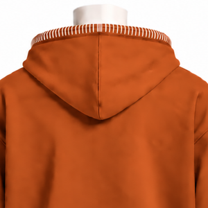 เสื้อฮู้ดดี้สีส้มไหม้ขอบเย็บแต่งสไตล์ดิสเทรส ทรงโอเวอร์ไซส์  พร้อมกระเป๋าจิงโจ้  ตกแต่งด้วยตะเข็บตัดสี  สไตล์ลำลองแนวสตรีทแวร์ - Product Image 4