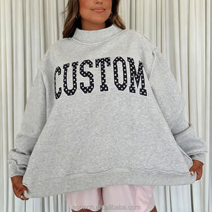 Sudadera de cuello alto extragrande para mujer, gris, con estampado de letras personalizado, manga larga, de algodón tejido, para otoño, cuello simulado - Product Image 3