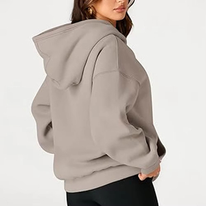 Sweat à capuche décontracté 100 % coton molletonné pour femme, couleur unie, coupe ample, respirant, avec logo imprimé personnalisé, sweat à capuche d'hiver pour femme - Product Image 5