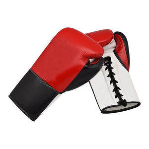 Red Black Leather Boxing Gloves Lace Up Wrist Closure for Adults Training Sparring Gear <b>Elite</b> Lace Up Boxing Gloves - Product Image 5