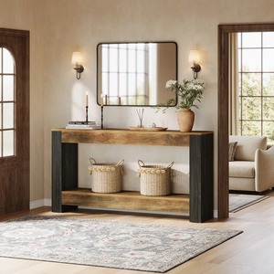 Table de canapé convertible moderne avec miroir, étagère de rangement ouverte et finition métallique bicolore pour salon - Product Image 1