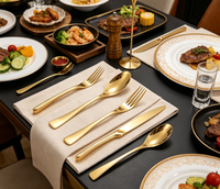Lot de couverts en acier inoxydable plaqué or, finition miroir, pour bars, hôtels, restaurants et mariages