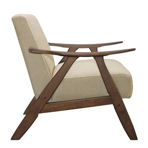 Fauteuil d'appoint moderne 1 pièce pour salon, revêtement en tissu marron clair avec dossier et assise rembourrés, structure en bois finition noyer, mobilier de maison - Product Image 3