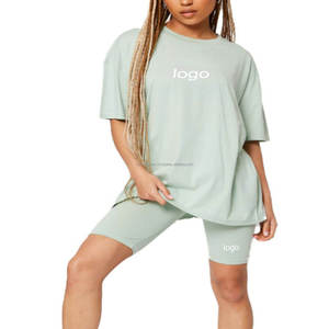 ที่กําหนดเองฤดูร้อนผู้หญิงเสื้อผ้าStreetwear Loungewear 2 ชิ้นชุดขนาดใหญ่ผ้าฝ้ายเสื้อยืดกางเกงขาสั้นชุด 2 ชิ้น - Product Image 4