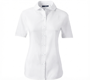 Uniformes scolaires personnalisés pour filles de maternelle et primaire : Blouse blanche moderne à col Peter Pan, manches courtes, design élégant pour - Product Image 3