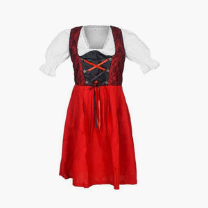 Vestido Moderno de Mezclilla Roja Estilo Bávaro para Mujer, Cintura Imperio, Manga Corta, Bordado, Plisado, Conjunto de 3 Piezas con Delantal para Oktoberfest - Product Image 1