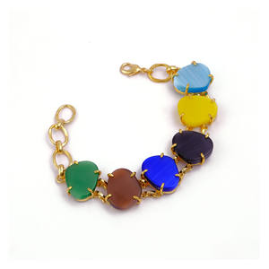Pulseras de Cadena con Piedras Preciosas Ojo de Gato Multicolor, Chapadas en Oro, Cadena Ajustable, Joyería para Mujer - Product Image 2