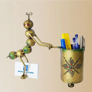 Handmade Golden Iron Ant <b>Card</b> Holder Stationery Organizer Unique Quirky Golden Iron Ant Desk Organizer - Handcrafted Metal - Product Image 3