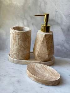 Ensemble de salle de bain en marbre noir, style rustique, en pierre naturelle, avec distributeur et plateau, accessoires de salle de bain faits à la main, décoration de vanité. - Product Image 2