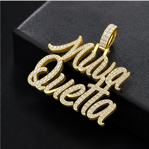 Custom Iced 925 <b>Silver</b> Gold Plated Cursive Name Pendant Moissanite Diamond Pendant Channel Setting Luxury Personalized Jewelry - Product Image 5
