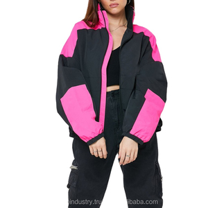 High Quality Unisex Windbreaker Jackets Custom Logo Professional Printed Color Block Mesh Lining Hooded Casual - Product Image 2