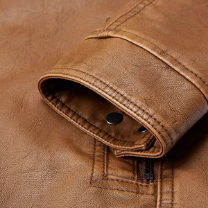 Chaqueta Bomber de Cuero Genuino Marrón para Hombre SALVA LEATHER, Corte Ajustado, Cuello Alto, Cierre de Cremallera, Bolsillos, Manga Regular, Ropa de Invierno - Product Image 5