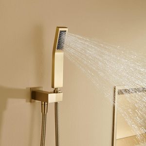 Brushed Gold Wall Mounted <strong>Shower</strong> Faucet Set, 10" Rainfall <strong>Head</strong> &amp; Hand <strong>Shower</strong>, Customizable, Fast Delivery Wholesale Supply - Product Image 4