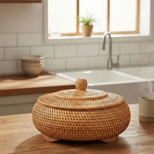 Panier de rangement modeste avec couvercle, idéal pour les essentiels de cuisine, les collations, l'organisation des comptoirs et des tables, vente en gros depuis l'Inde - Product Image 3